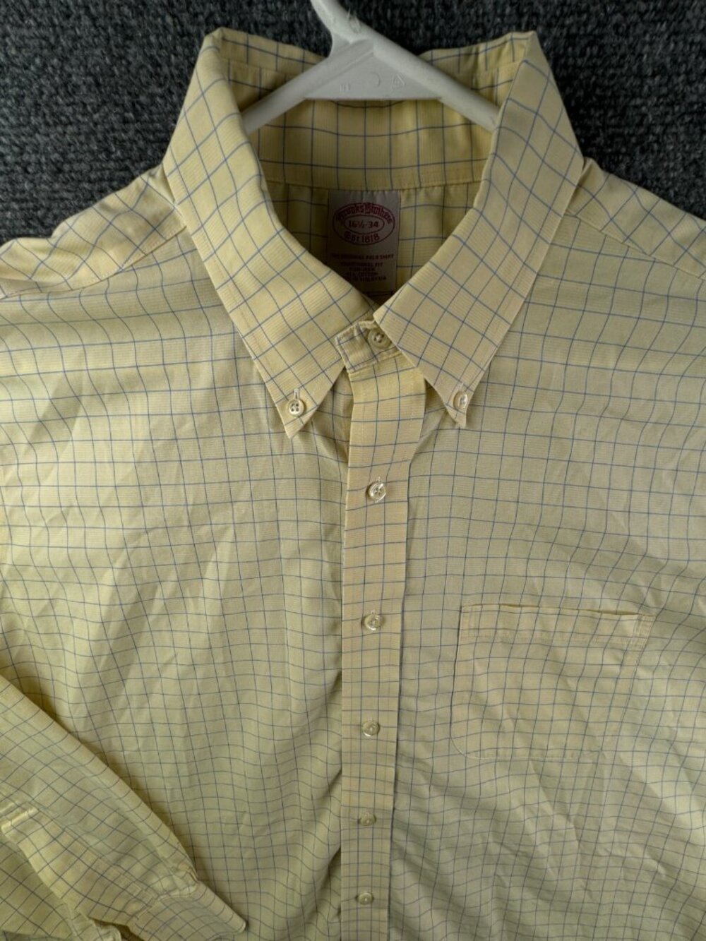 Brooks Brothers Yellow Blue Check 16.5 34 Non Iron Button Up Shirt Traditional